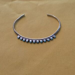 Sterling Silver Cuff Bracelet w/ Turquoise Accent Stones - Inscribed "BCT ZUNI"